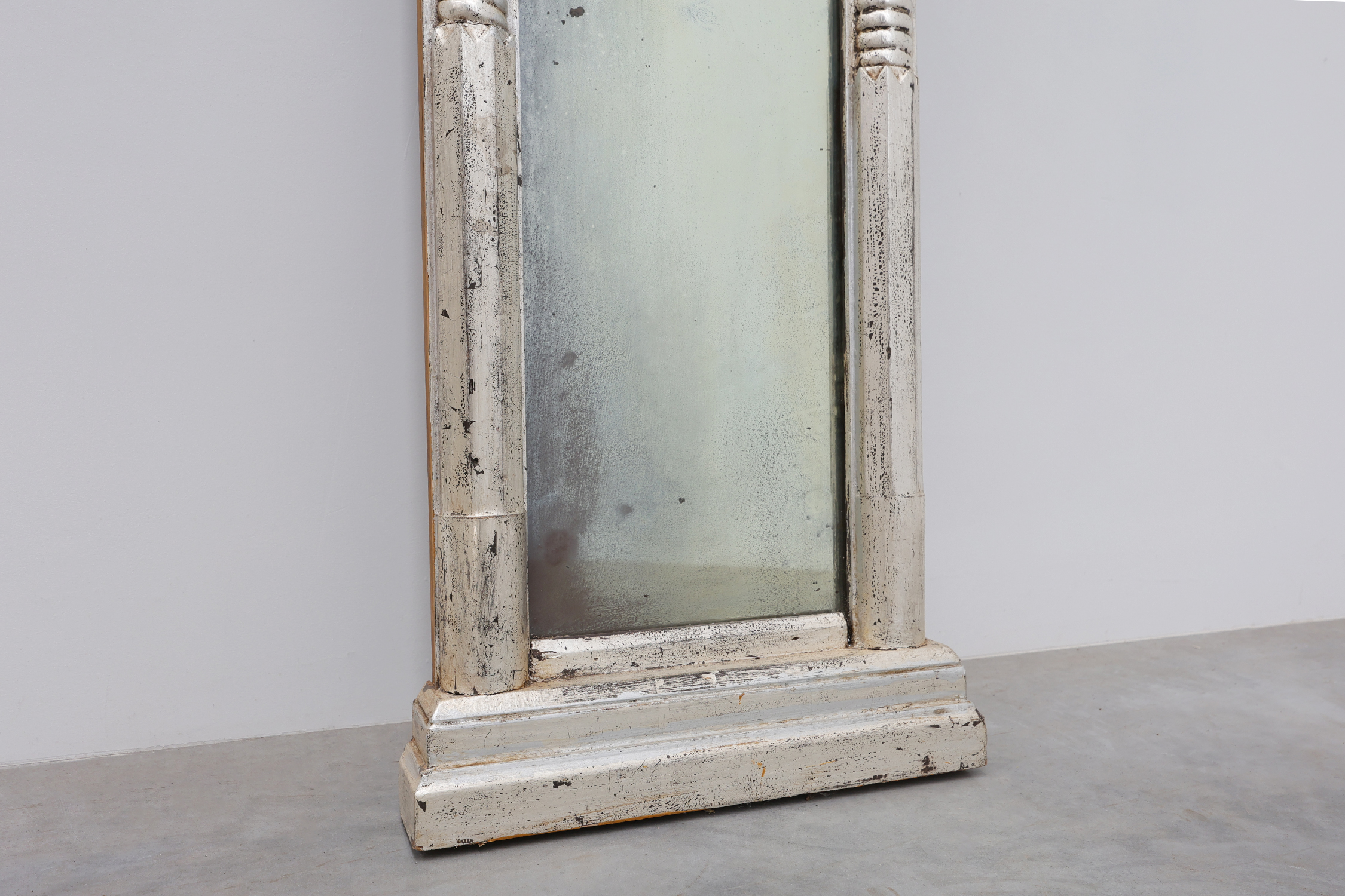 Pair of Neoclassical Silver Leaf Pier Mirrors with Ringed Columns and Cornice, Italy, ca. 1850thumbnail